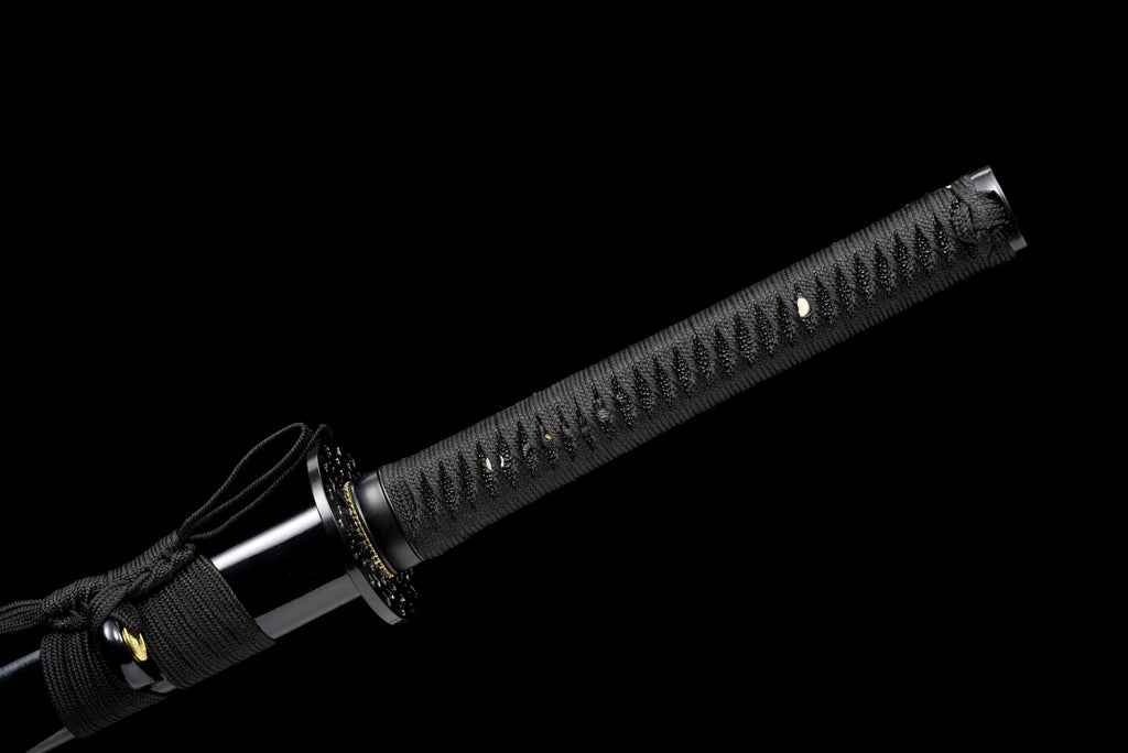 Handgefertigtes Ninjato-Schwert aus Federstahl, Full Tang, schwarze Klinge – Echtes Katana-Schwert