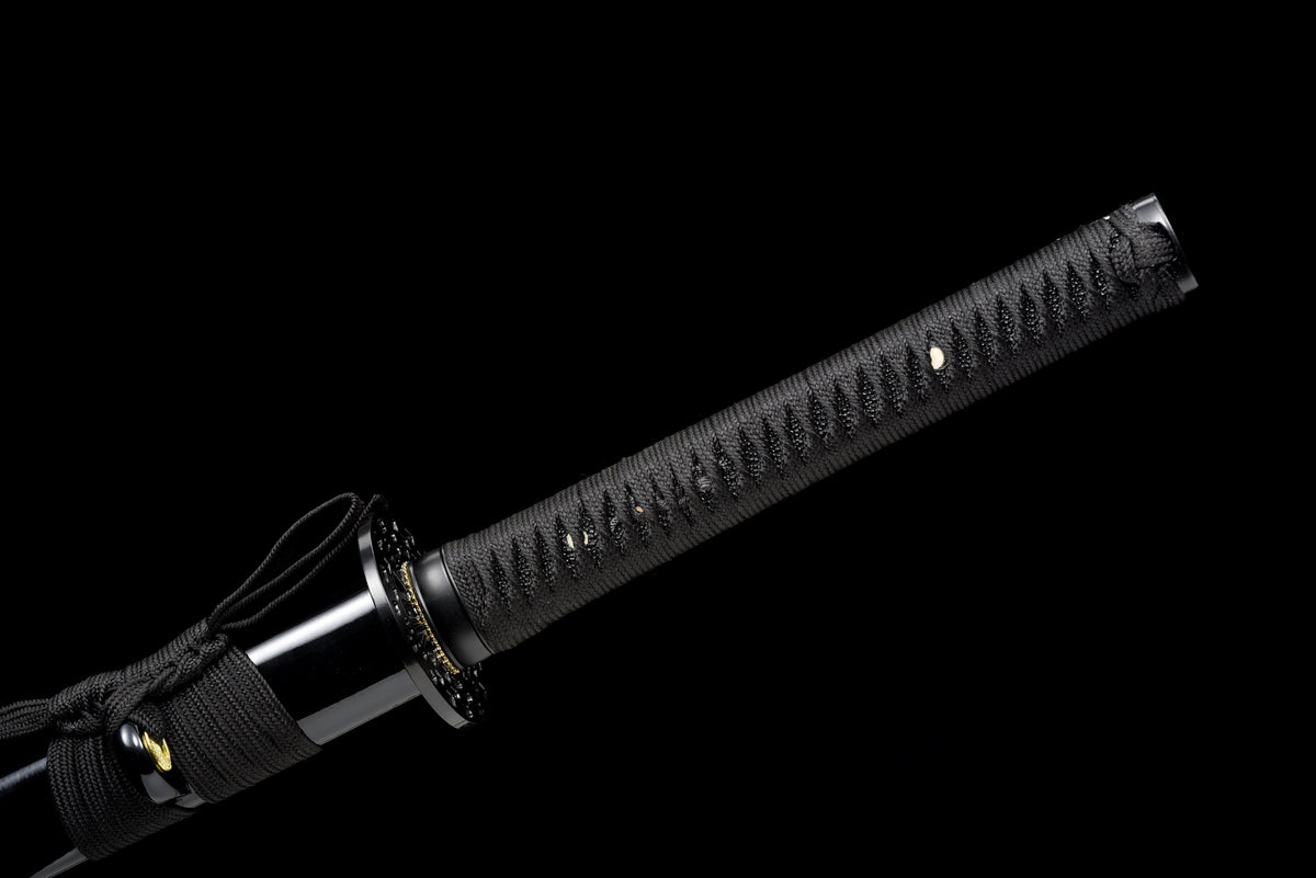 Handgefertigtes Ninjato-Schwert aus Federstahl, Full Tang, schwarze Klinge – Echtes Katana-Schwert