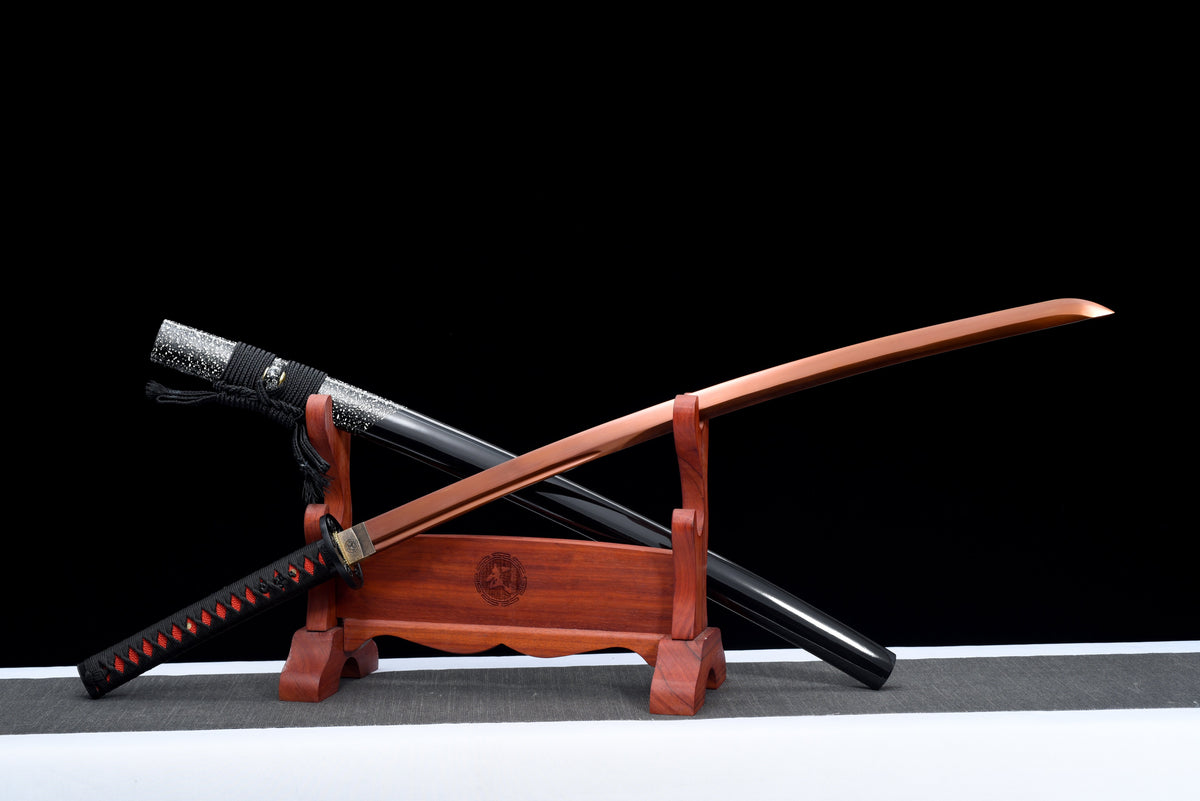 Handgefertigtes Full-Tang-Katana aus 1095er Kohlenstoffstahl, rote Klinge, echtes Katana-Schwert