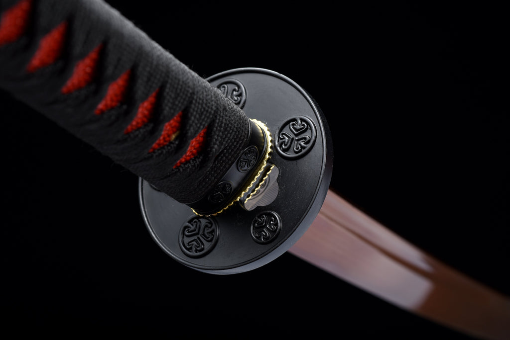 Handgefertigtes Full-Tang-Katana aus 1095er Kohlenstoffstahl, rote Klinge, echtes Katana-Schwert