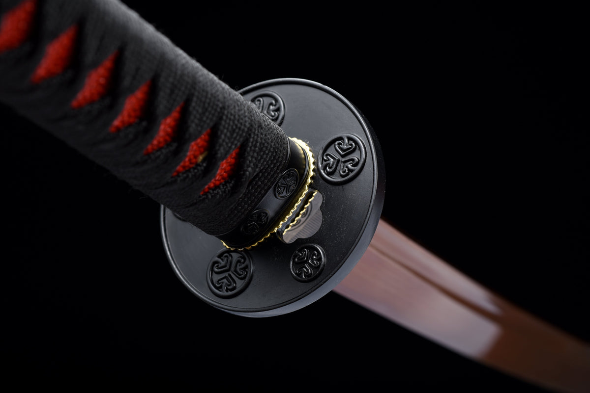 Handgefertigtes Full-Tang-Katana aus 1095er Kohlenstoffstahl, rote Klinge, echtes Katana-Schwert