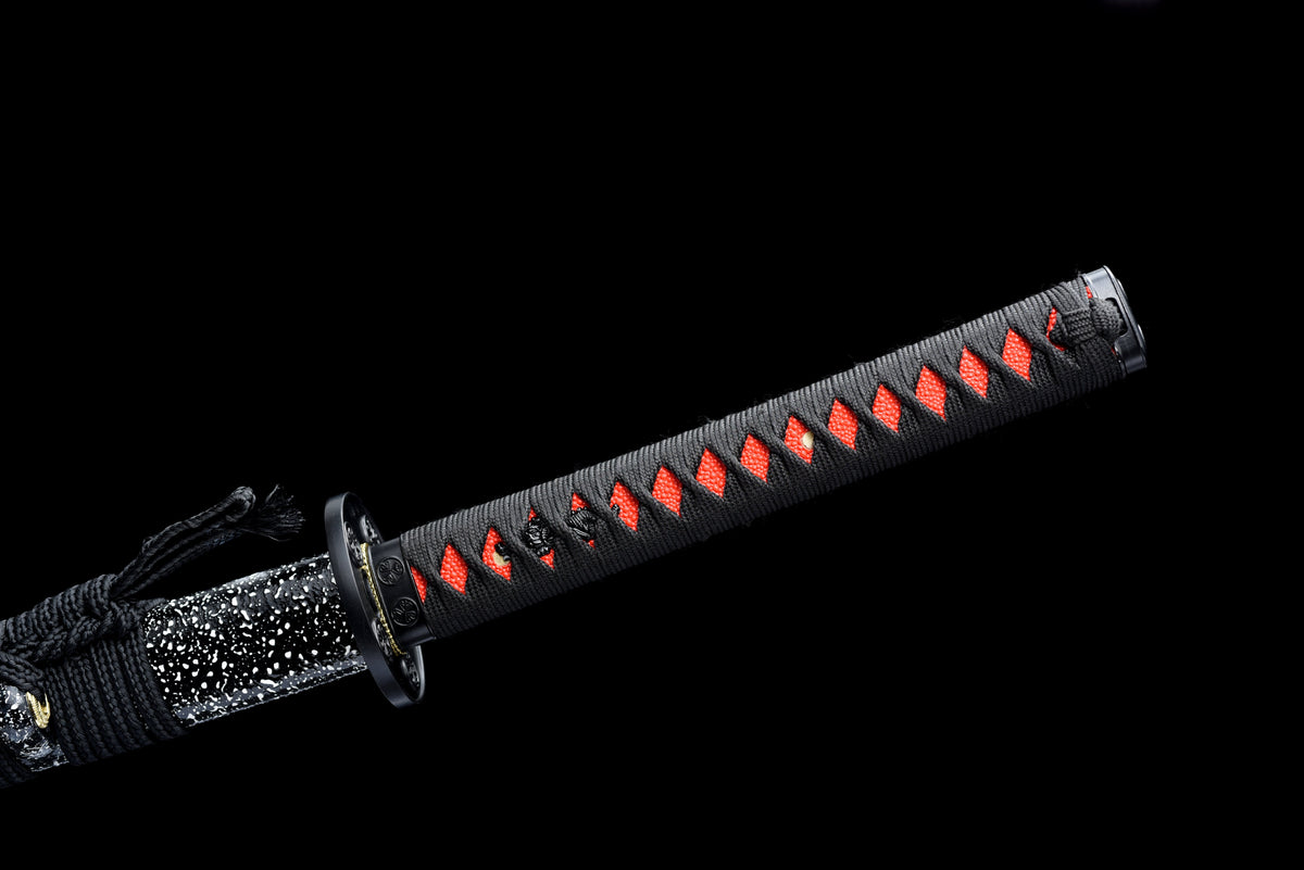 Handgefertigtes Full-Tang-Katana aus 1095er Kohlenstoffstahl, rote Klinge, echtes Katana-Schwert