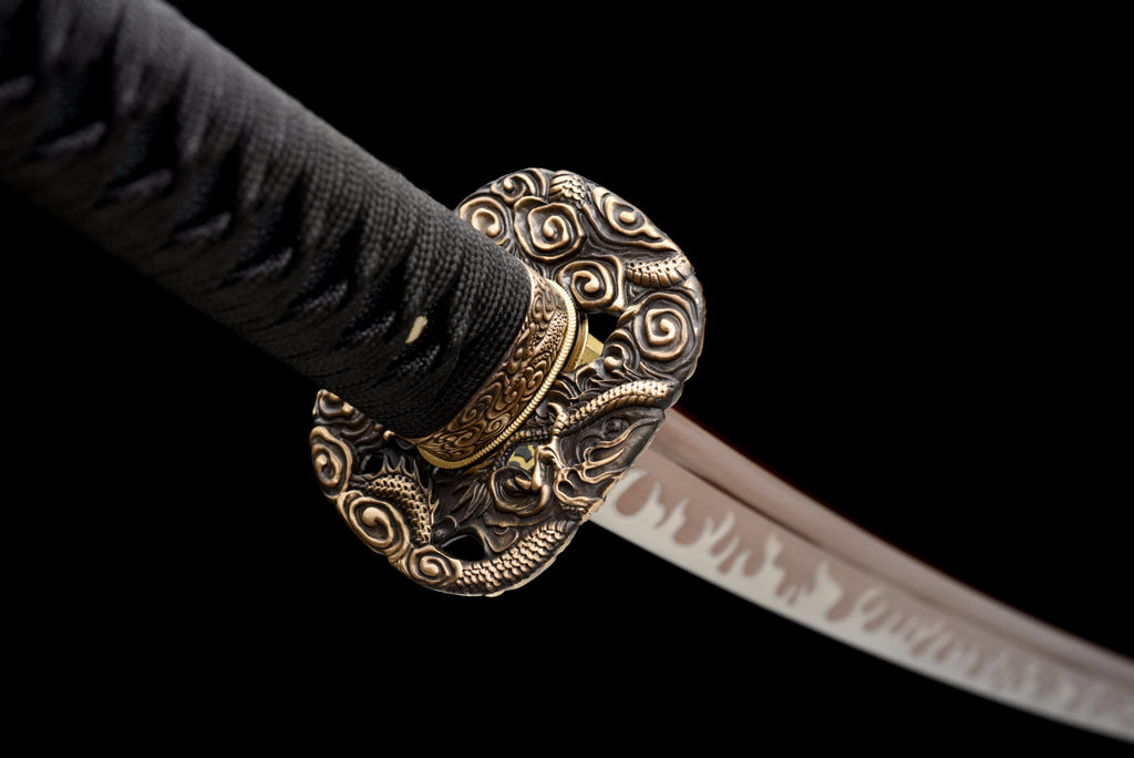 Handgefertigtes Full-Tang Katana aus 1095 Kohlenstoffstahl mit ROTE Klinge, echtes Katana-Schwert