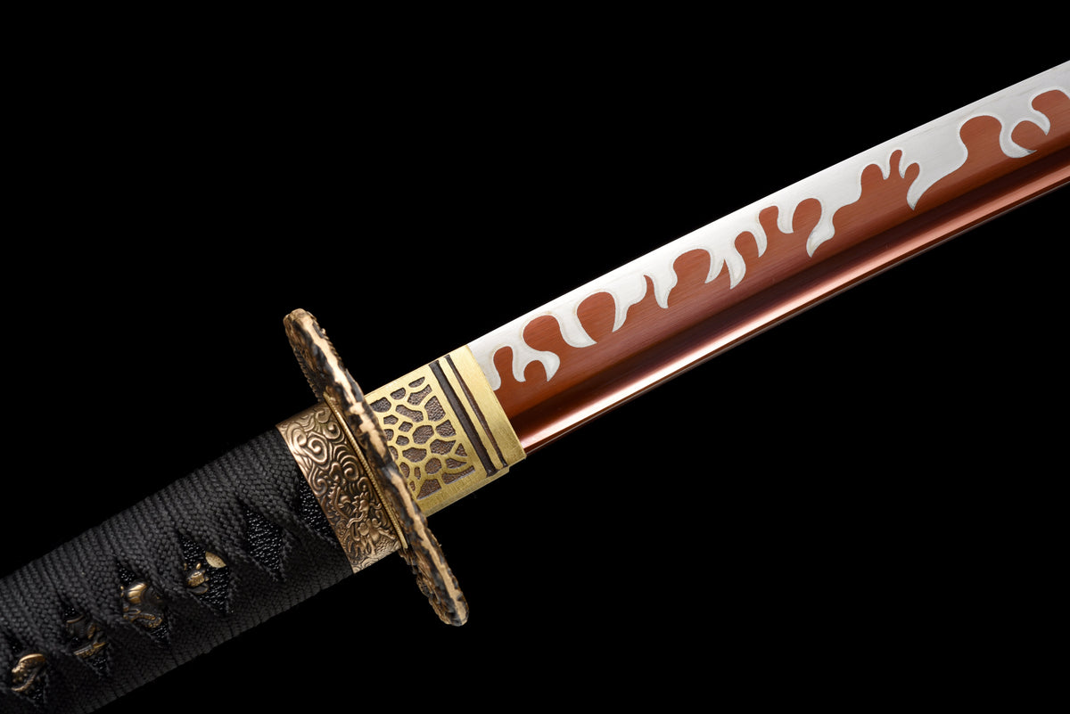 Handgefertigtes Full-Tang Katana aus 1095 Kohlenstoffstahl mit ROTE Klinge, echtes Katana-Schwert