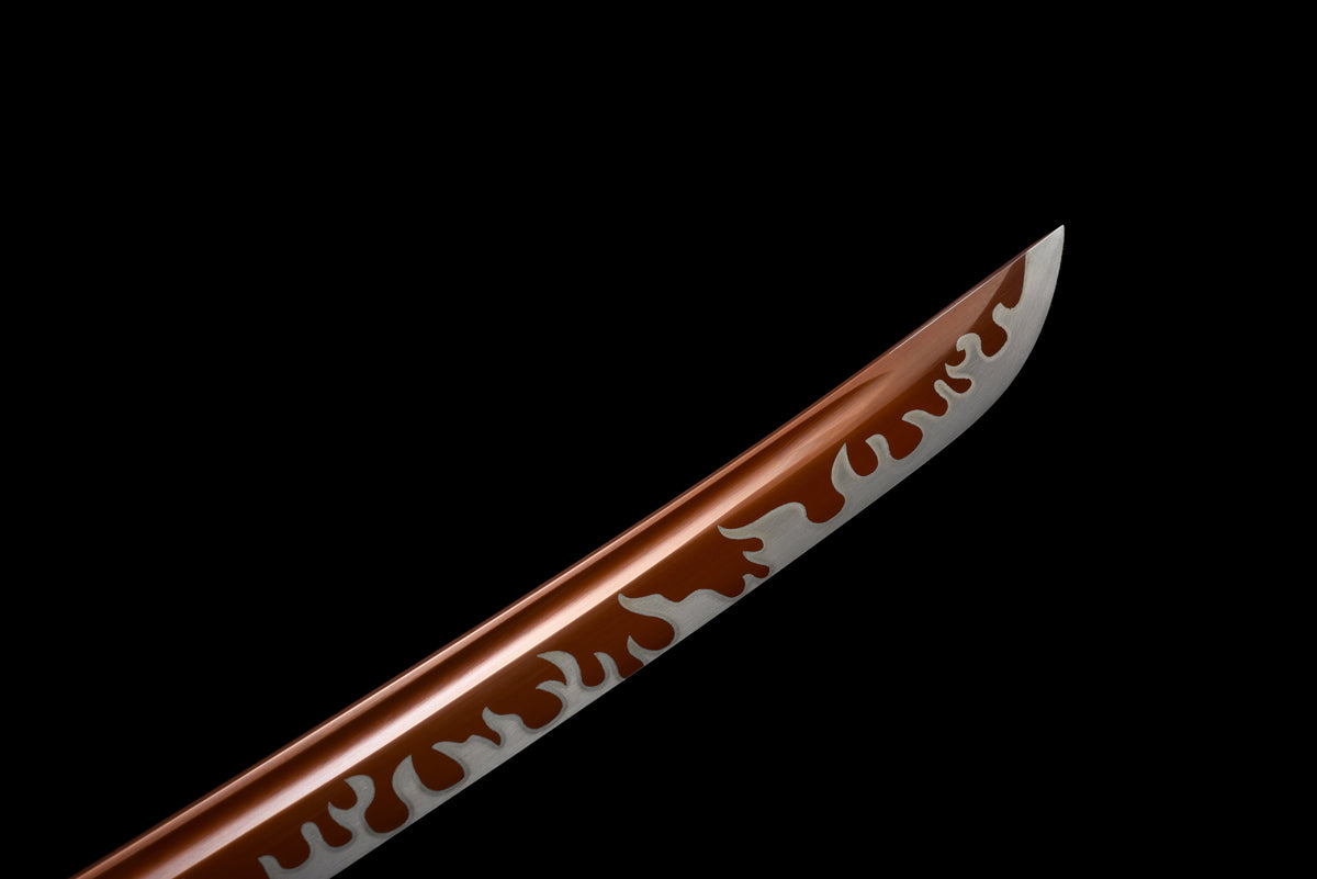 Handgefertigtes Full-Tang Katana aus 1095 Kohlenstoffstahl mit ROTE Klinge, echtes Katana-Schwert