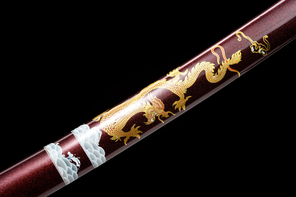 Handgefertigtes Full-Tang Katana aus 1095 Kohlenstoffstahl mit ROTE Klinge, echtes Katana-Schwert