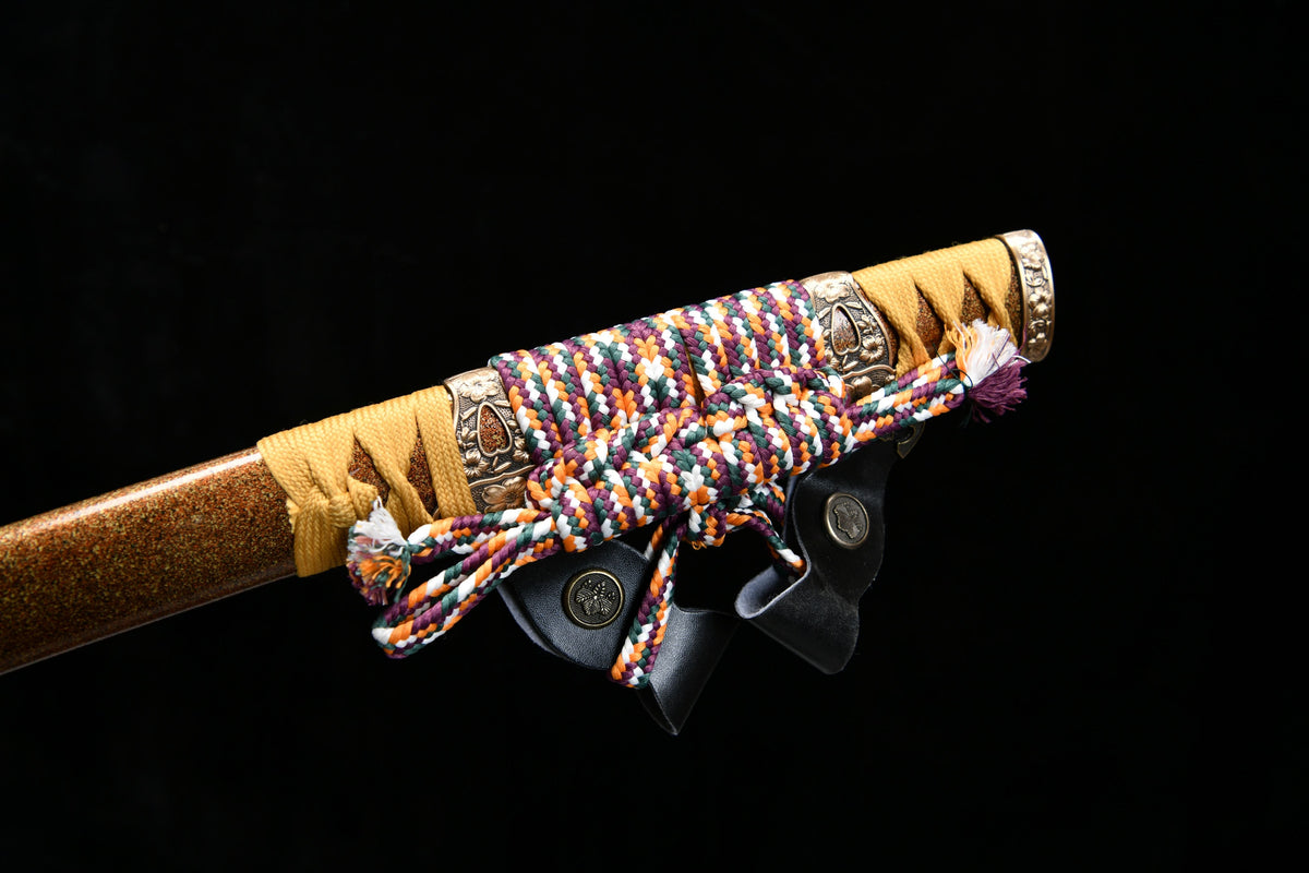 Handgefertigte, lange 41-Zoll-Klinge aus gemustertem Stahl, Finish, oberer Schliff, umgekehrter Griff, Großschwert, Damaszenerstahl — Oda Nobunaga — Tashi