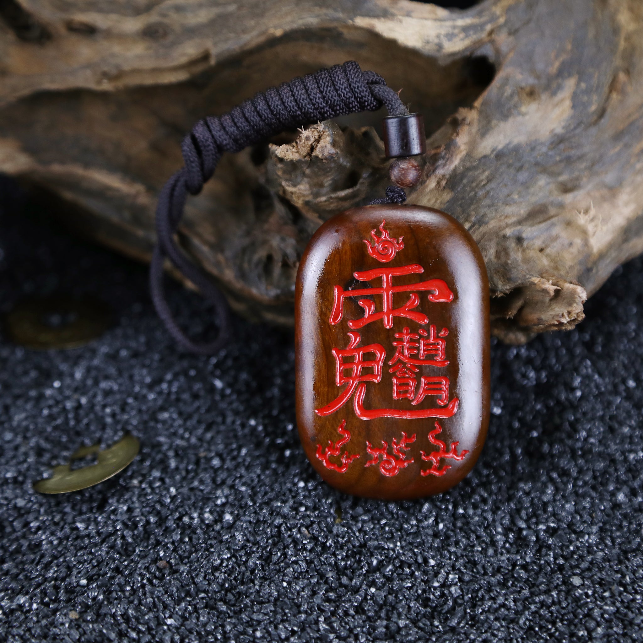 Wooden Five-Thunder Talisman Pendant | Spiritual Protection Amulet with Taoist Symbols | Handcrafted Carved Necklace
