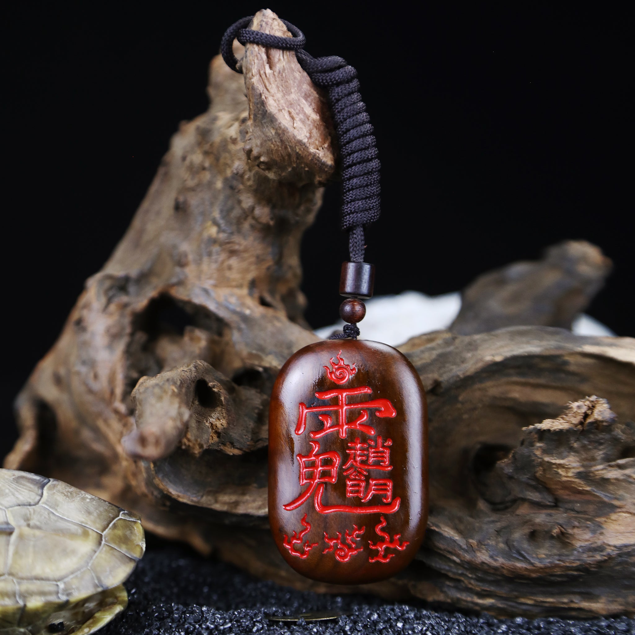Wooden Five-Thunder Talisman Pendant | Spiritual Protection Amulet with Taoist Symbols | Handcrafted Carved Necklace