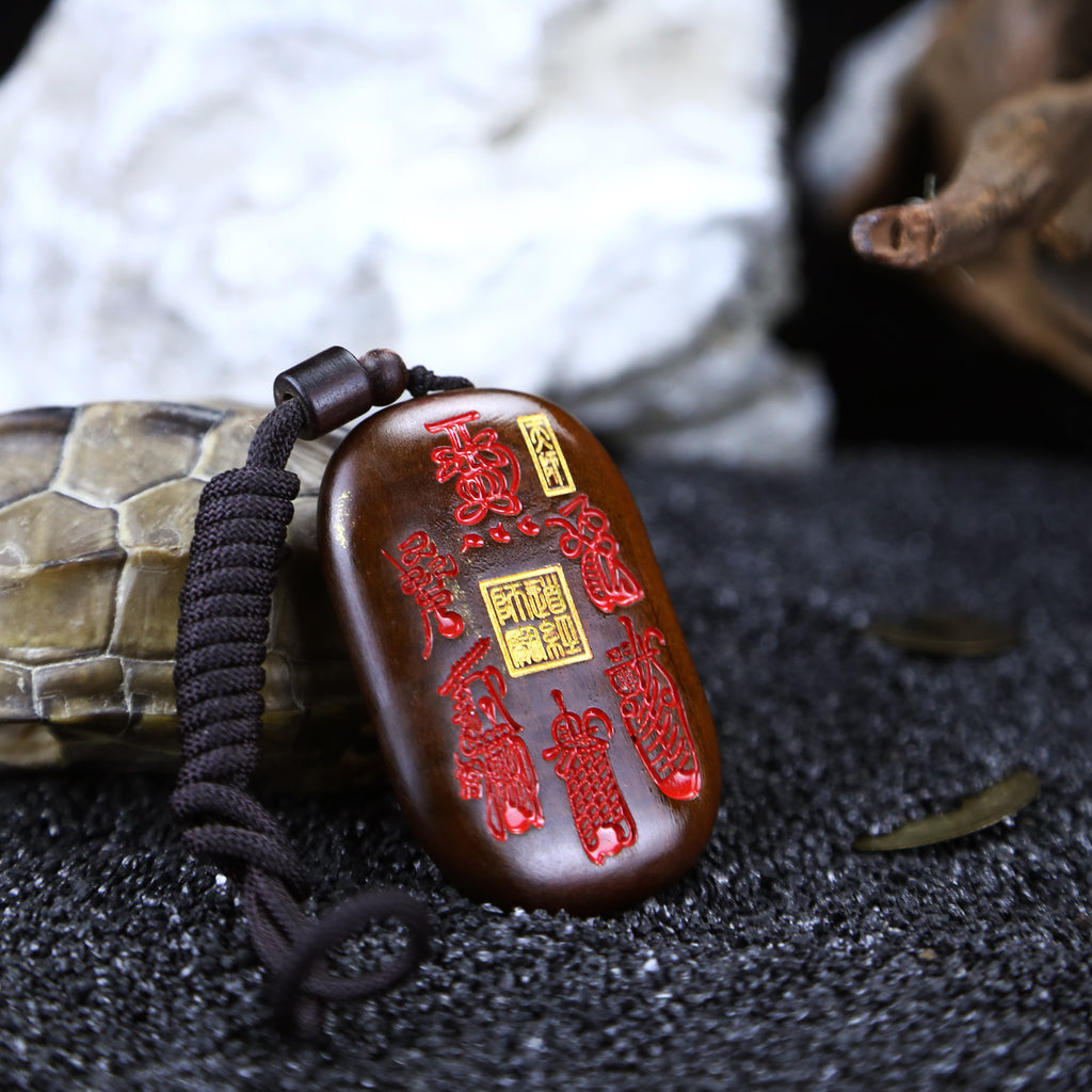 Wooden Five-Thunder Talisman Pendant | Spiritual Protection Amulet with Taoist Symbols | Handcrafted Carved Necklace