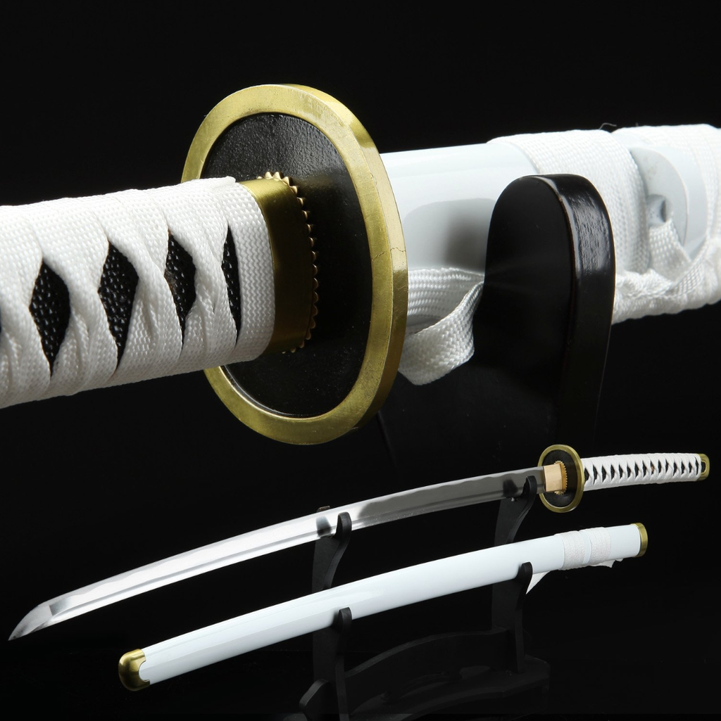 One Piece Roronoa Zoro Wado Ichimonji echte Katana Samurai-Schwert-Replik mit weißer Scheide, Cosplay Katana-Anime-Schwert