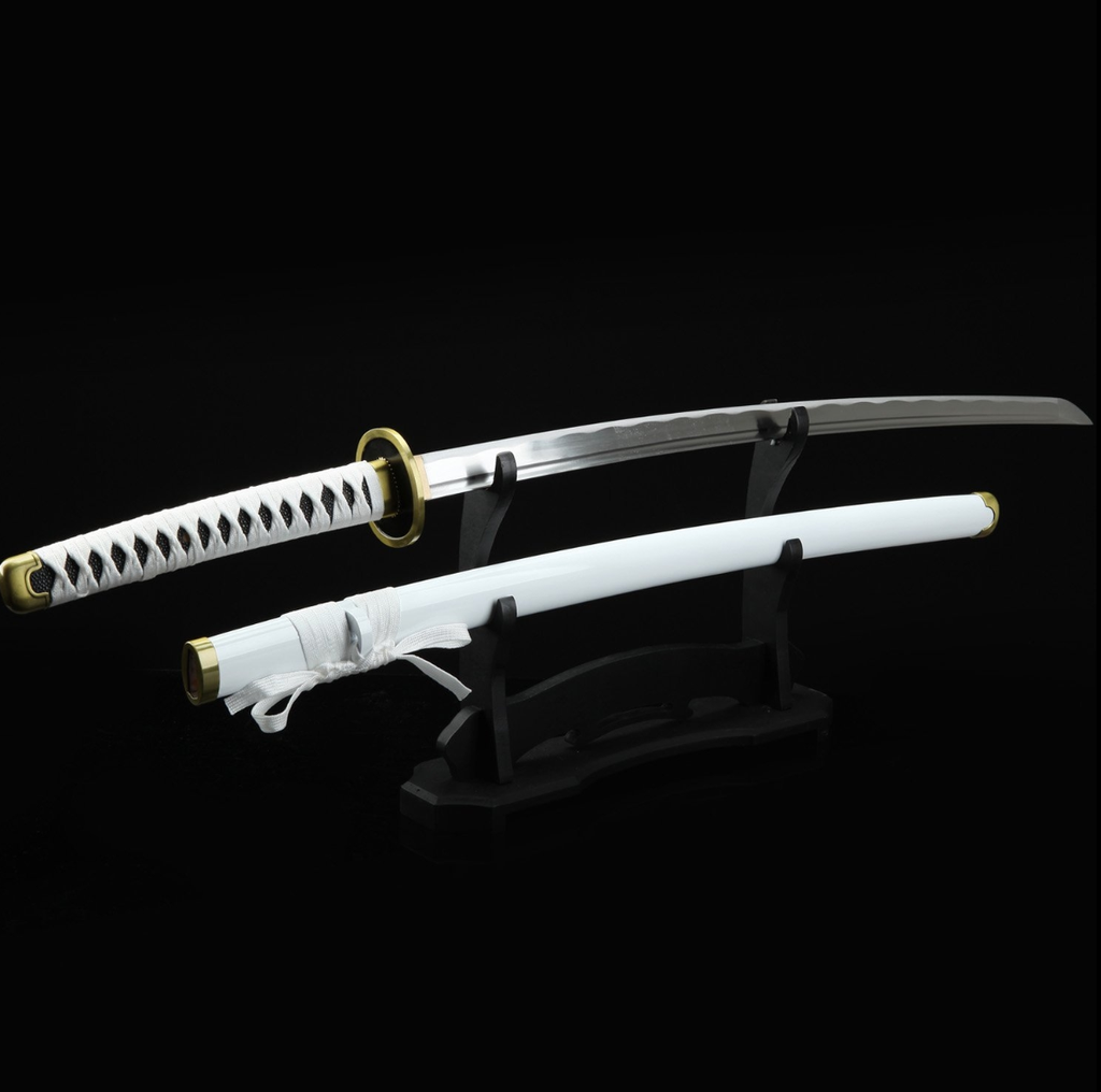 One Piece Roronoa Zoro Wado Ichimonji echte Katana Samurai-Schwert-Replik mit weißer Scheide, Cosplay Katana-Anime-Schwert