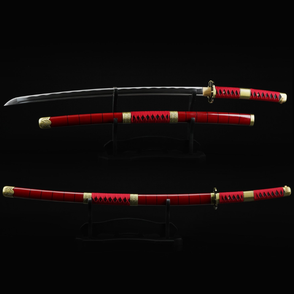 One Piece Roronoa Zoro Sandai Kitetsu Katana Samurai-Schwert-Replik mit roter Scheide, Cosplay Katana-Anime-Schwert