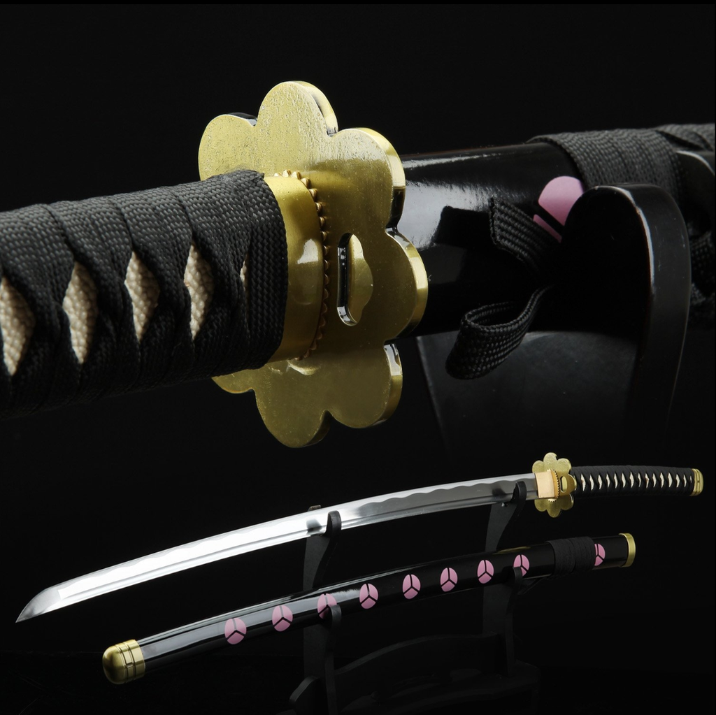 One Piece Roronoa Zoro Shusui Katana Samurai-Schwert-Nachbildung mit schwarzer Scheide, Cosplay-Katana-Anime-Schwert